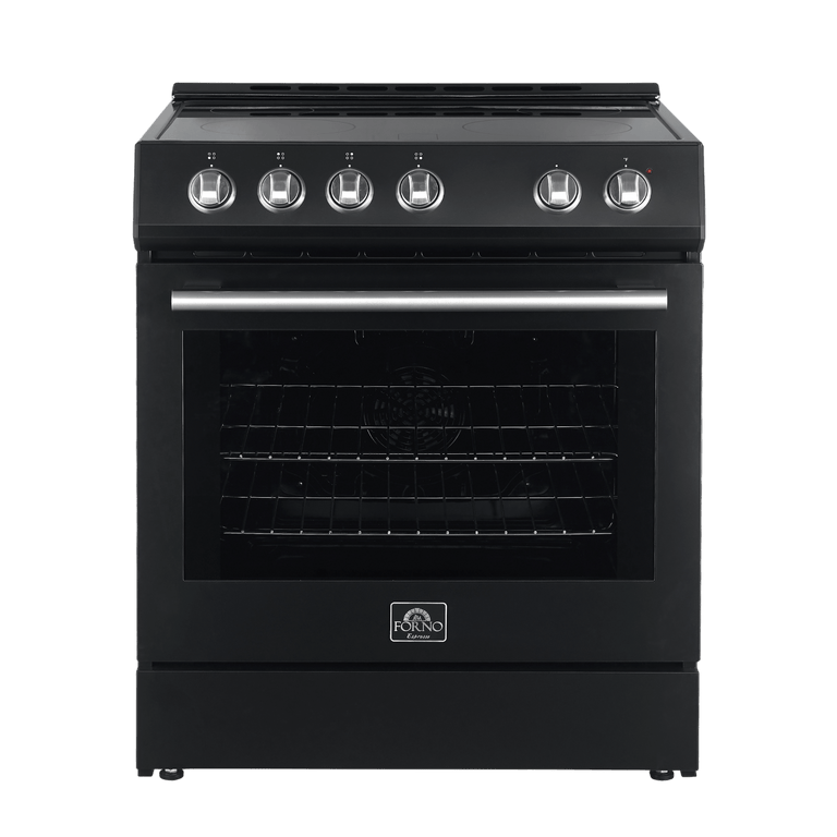 Forno Espresso Package - 30" Electric Range and Refrigerator in Black with Silver Handles, FBDL-003-02US