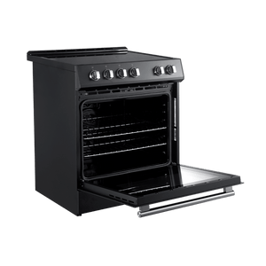 Forno Espresso Package - 30" Electric Range and Refrigerator in Black with Silver Handles