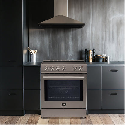 FORNO Espresso Leonardo 30" 5 cu. ft. Electric Range in Stainless Steel with Silver Handles, FFSEL6012-30