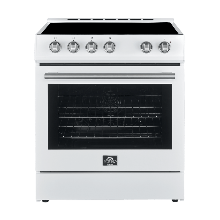 Forno Espresso Package - 30" Electric Range, Refrigerator and Dishwasher in White with Silver Handles