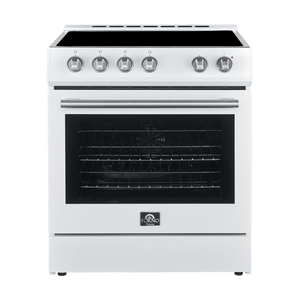 Forno Espresso Package - 30" Electric Range, Refrigerator and Dishwasher in White with Silver Handles