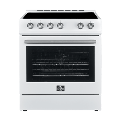 Forno Espresso Package - 30" Electric Range, Refrigerator and Dishwasher in White with Silver Handles