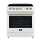 Forno Espresso Package - 30" Electric Range, Range Hood, Refrigerator and Dishwasher in White with Antique Brass Handles