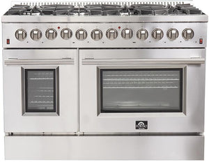 Forno Appliance Package - 48 Inch Dual Fuel Range, Wall Mount Range Hood, Microwave Drawer, AP-FFSGS6156-48-3