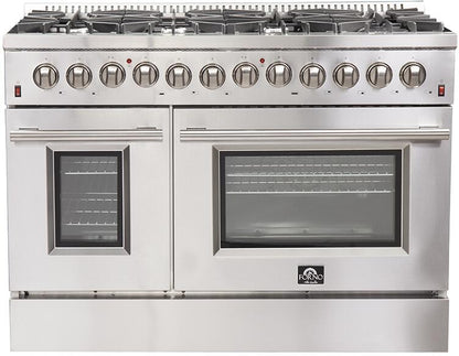 Forno Package - 48" Dual Fuel Range, Range Hood, 36" Refrigerator, Dishwasher, Microwave, Wine Cooler