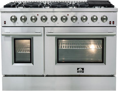 Forno Appliance Package - 48" Gas Range, 48" Range Hood, Dishwasher, 48" Refrigerator, Microwave Drawer, Wine Cooler, AP-FFSGS6244-48-14