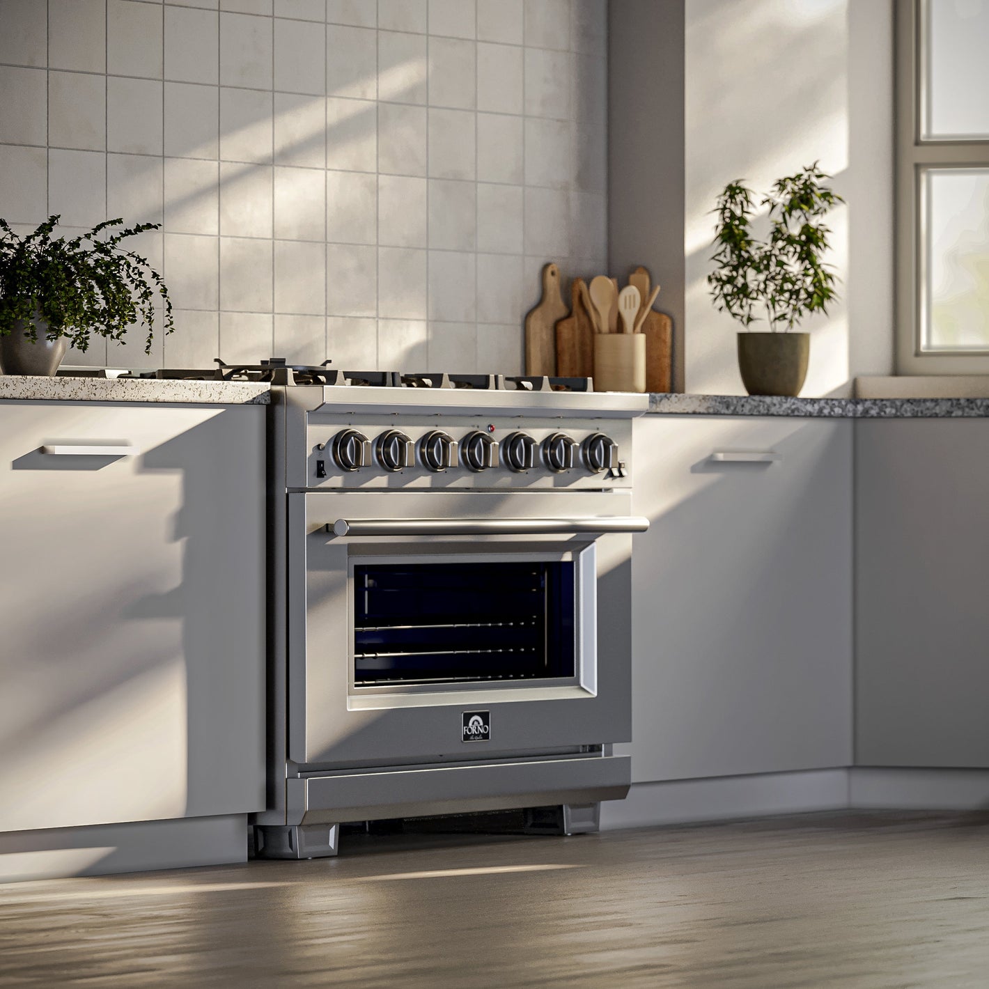 FORNO Capriasca 36" 5.36 cu. ft. Gas Range with 6 Italian Burners in Stainless Steel, FFSGS6260-36