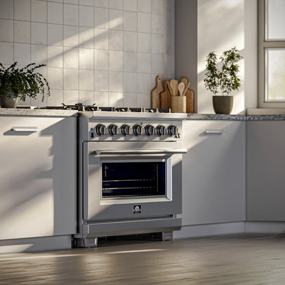 FORNO Capriasca 36" 5.36 cu. ft. Gas Range with 6 Italian Burners in Stainless Steel, FFSGS6260-36