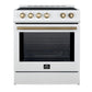 FORNO Espresso Leonardo 30" 5 cu. ft. Induction Range with Knob Control in White and Antique Brass Accents, FFSIN0982-30WHT