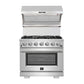 Forno Package - 36 Inch Gas Range, Wall Mount Range Hood, Refrigerator, Microwave Drawer, Dishwasher, AP-FFSGS6244-36-8