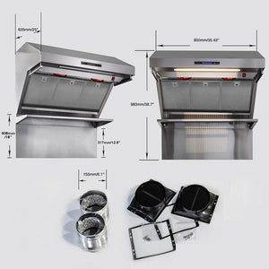 FORNO Savona 36" 1,200 CFM Wall Mount Range Hood and Back Splash, FRHWM5029-36HB