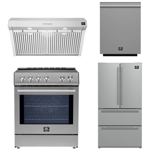 Forno Espresso Package - 30" Induction Range, Range Hood, 36" Refrigerator with Ice Maker and Dishwasher in Stainless Steel