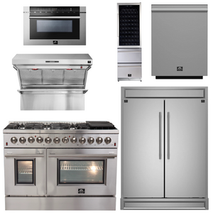 Forno Appliance Package - 48" Dual Fuel Range, Range Hood, 60" Refrigerator, Microwave Drawer, Dishwasher, Wine Cooler, AP-FFSGS6156-48-6P