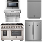 Forno Package - 48" Dual Fuel Range, Wall Mount Range Hood, Refrigerator, Microwave, Dishwasher