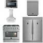 Forno Package - 36 Inch Gas Range, Wall Mount Range Hood, Refrigerator, Microwave Drawer, Dishwasher, AP-FFSGS6244-36-W-8