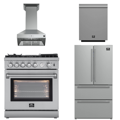 Forno Appliance Package - 30" Gas Range with Airfryer, Range Hood, 36" Refrigerator, Dishwasher, AP-FFSGS6276-30-11