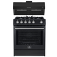 Forno Espresso Package - 30" Gas Range and Under Cabinet Range Hood in Black with Silver Accents