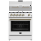 Forno Espresso Package - 30" Gas Range and Under Cabinet Range Hood in White with Antique Brass Accents