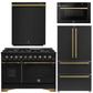 Forno Espresso Antico Package - 48" Gas Range, 36" Refrigerator with Ice Maker, Dishwasher and 24" Microwave Drawer in Black with Antique Brass Accents