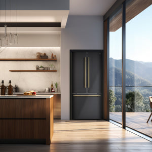 Forno Espresso Package - 30" Induction Range, Range Hood, 30" Refrigerator with Ice Maker and Dishwasher in Black with Antique Brass Accents