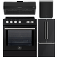Forno Espresso Package - 30" Induction Range, Range Hood, 30" Refrigerator with Ice Maker and Dishwasher in Black with Silver Accents