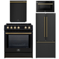 Forno Espresso Package - 30" Induction Range, 30" Refrigerator with Ice Maker, Dishwasher and 24" Microwave Drawer in Black with Antique Brass Accents
