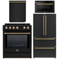 Forno Espresso Package - 30" Induction Range, 36" Refrigerator with Ice Maker, Dishwasher and 24" Microwave Drawer in Black with Antique Brass Accents