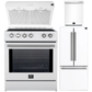 Forno Espresso Package - 30" Induction Range, Range Hood, 30" Refrigerator with Ice Maker and Dishwasher in White with Silver Accents