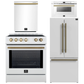 Forno Espresso Package - 30" Induction Range, 30" Refrigerator with Ice Maker, Dishwasher and 24" Microwave Drawer in White with Antique Brass Accents