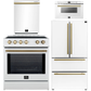 Forno Espresso Package - 30" Induction Range, 36" Refrigerator with Ice Maker, Dishwasher and 24" Microwave Drawer in White with Antique Brass Accents