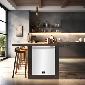 Forno Espresso Package - 30" Induction Range, 36" Refrigerator with Ice Maker, Dishwasher and 24" Microwave Drawer in White with Silver Accents