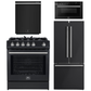 Forno Espresso Package - 30" Gas Range, 30" Refrigerator with Ice Maker, Dishwasher and 24" Microwave Drawer in Black with Silver Accents
