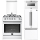 Forno Espresso Package - 30" Gas Range, 30" Refrigerator with Ice Maker, Dishwasher and 24" Microwave Drawer in White with Silver Accents