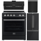 Forno Espresso Package - 30" Electric Range, Range Hood, 30" Refrigerator with Ice Maker and Dishwasher in Black with Silver Accents