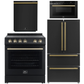 Forno Espresso Package - 30" Electric Range, 36" Refrigerator with Ice Maker, Dishwasher and 24" Microwave Drawer in Black with Antique Brass Accents