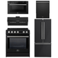 Forno Espresso Package - 30" Induction Range, Range Hood, 30" Refrigerator with Ice Maker, Dishwasher and 24" Microwave Drawer in Black with Silver Accents