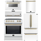 Forno Espresso Package - 30" Induction Range, Range Hood, 36" Refrigerator with Ice Maker, Dishwasher and 24" Microwave Drawer in White with Antique Brass Accents