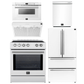 Forno Espresso Package - 30" Induction Range, Range Hood, 36" Refrigerator with Ice Maker, Dishwasher and 24" Microwave Drawer in White with Silver Accents