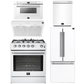 Forno Espresso Package - 30" Gas Range, Range Hood, 30" Refrigerator with Ice Maker, Dishwasher and 24" Microwave Drawer in White with Silver Accents