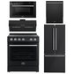 Forno Espresso Package - 30" Electric Range, Range Hood, 30" Refrigerator with Ice Maker, Dishwasher and 24" Microwave Drawer in Black with Silver Accents
