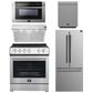 Forno Espresso Package - 30" Electric Range, Range Hood, 30" Refrigerator with Ice Maker, Dishwasher and 24" Microwave Drawer in Stainless Steel