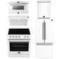 Forno Espresso Package - 30" Electric Range, Range Hood, 30" Refrigerator with Ice Maker, Dishwasher and 24" Microwave Drawer in White with Silver Accents