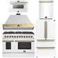 Forno Galiano Package - 48" Dual Fuel Range, Range Hood, 36" Refrigerator with Ice Maker, Dishwasher and 24" Microwave Drawer in White with Antique Brass Accents
