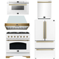 Forno Espresso Antico Package - 36" Gas Range, Range Hood, 36" Refrigerator with Ice Maker, Dishwasher and 24" Microwave Drawer in White with Antique Brass Accents