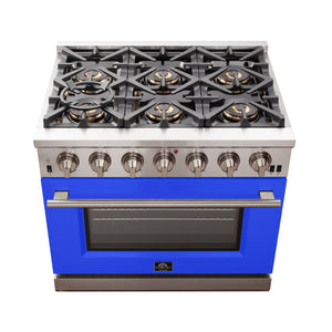 FORNO Capriasca 36" 5.36 cu. ft. Gas Range with 6 Italian Burners in Blue, FFSGS6260-36BLU
