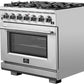 Forno Appliance Package - 36 Inch Gas Burner/Electric Oven Pro Range, Wall Mount Range Hood, Refrigerator, AP-FFSGS6187-36-4