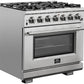 Forno Appliance Package - 36 Inch Gas Burner/Electric Oven Pro Range, Wall Mount Range Hood, Microwave Drawer, AP-FFSGS6187-36-3