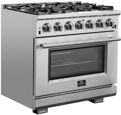 Forno Appliance Package - 36 Inch Gas Burner/Electric Oven Pro Range, Dishwasher, Refrigerator, AP-FFSGS6187-36-5