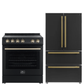 Forno Espresso Package - 30" Electric Range and Refrigerator in Black with Antique Brass Handles