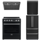 Forno Espresso Package - 30" Electric Range, Range Hood, Refrigerator and Dishwasher in Black with Silver Handles